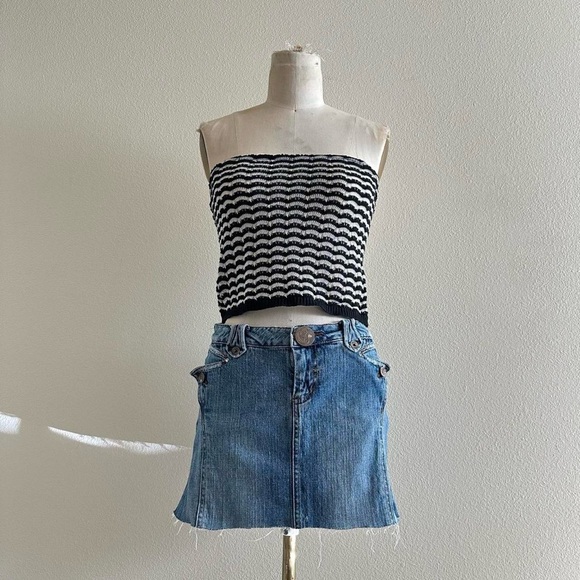 handmade black white retro striped knit bandeau tube top - Picture 1 of 9